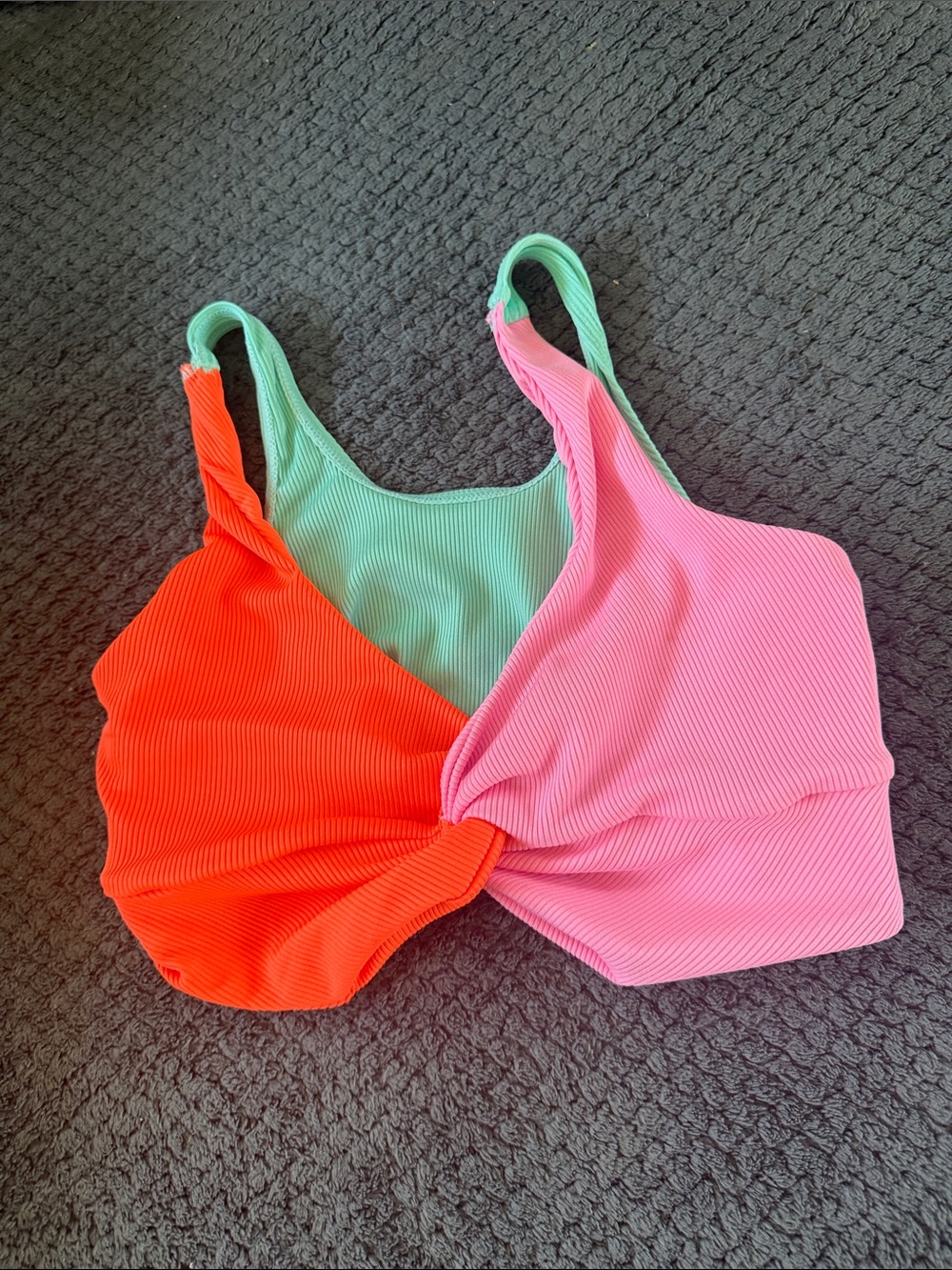 Colorblock Twist Ribbed swimsuit, - Pink, Orange & Mint
